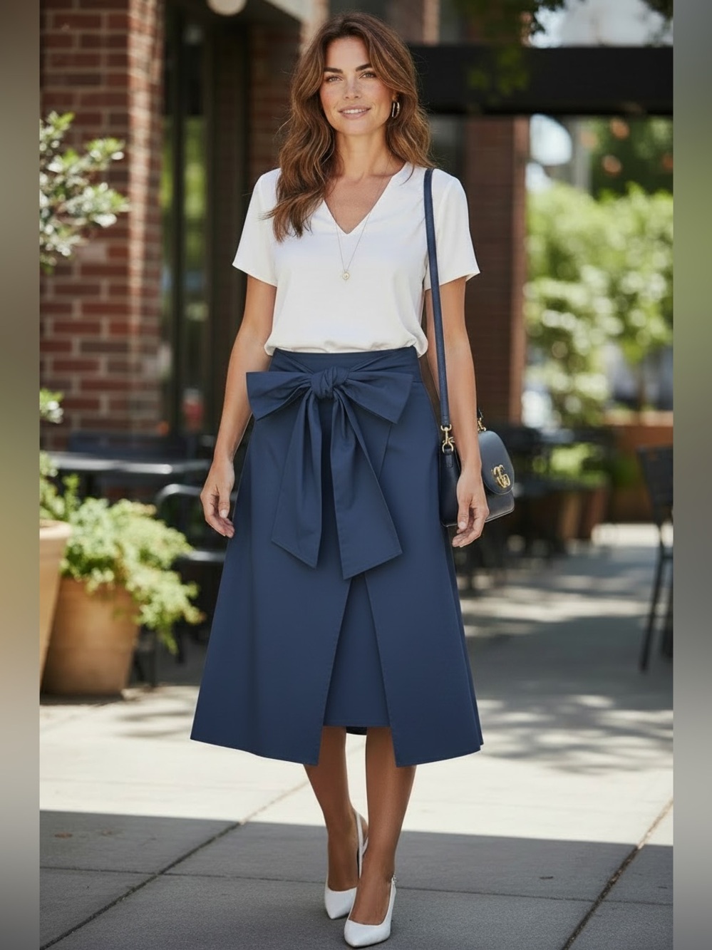 Ann Mashburn wrap self tie a line skirt in navy size M